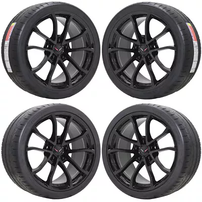 19 20  Chevrolet Corvette Gloss Black Wheels Rims & Tires Oem 2017-2019 5540... • $4995.95