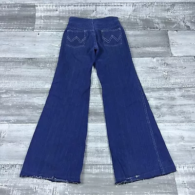 Vintage Lee Jeans Womens 26x29 Blue Bell Bottom Flared Distressed • $49.95