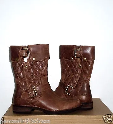 UGG Women’s CONOR Motorcycle Style Leather Boot BROWNSTONE 7US NWOB $295 MSRP • $62.99