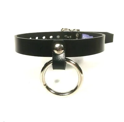 LOCKABLE Large O-Ring Leather Slave COLLAR Choker Bondage BDSM Fetish RATS BUM • $29.99