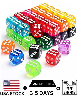 6 Sided Dice Set 50  Pieces Translucent Colors Dice Pack 14mm 50 Pieces Colored • $9.74