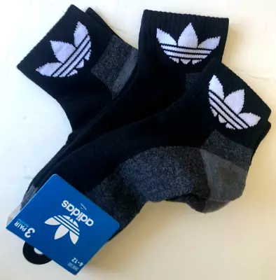 Adidas Originals Men's Quarter Socks 3 Pack Large Black Cushioned Athletick Golf • $13.95