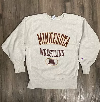 Vintage 90s Champion Reverse Weave Crewneck Sweatshirt Sz M Minnesota Wrestling • $58.88