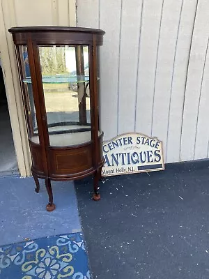 65301 Antique Inlaid Mahogany Bow Glass Curio Cabinet • $775