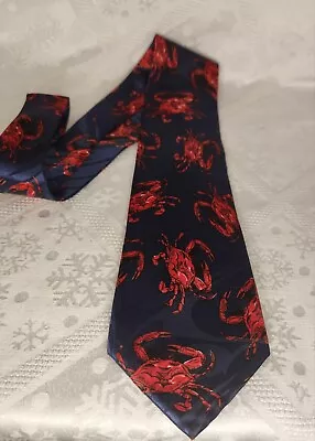 Mens Neck Tie Red Crab On Navy Background The Sewing Factory St Michaels MD • $18