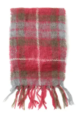 Vintage Rannoch Designs Mohair Wool Blend Scarf Red & Gray Plaid Fringe Scotland • $22.99