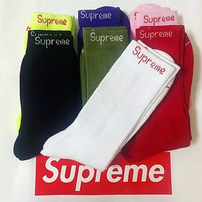 (ONE PAIR) 100% Authentic Supreme X Hanes Crew Socks Red Purple Yellow Grey • $11