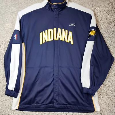 Reebok Indiana Pacers Mens Jacket Extra Large Blue Warm Up Track Fleece Lining • $58.86