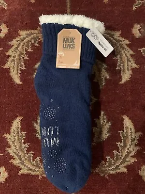 Ladies MUKLUKS Navy Blue/Off White Lounge Slipper Socks Size L/XL 8.5-11 • $18