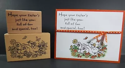 Bunny Rabbit Rubber Stamp Spring Flowers & Easter Saying Penny Black • $6