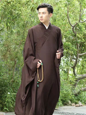 Men Buddhist Shaolin Monk Robe Kung Fu Uniform Long Gown Martial Arts Loose Soft • $37.98