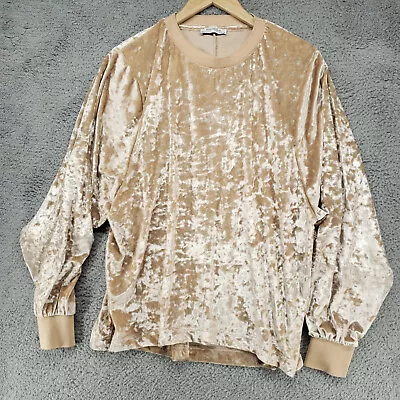 $22.61 • Buy Zara Trafaluc Crushed Velvet Women’s M Beige Shiny Long Sleeve Shirt Blouse
