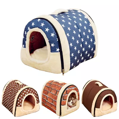 Pet Dog Cat House Kennel Soft Igloo Bed Cave Doggy Fashion Warm Cushion Washable • $11.99