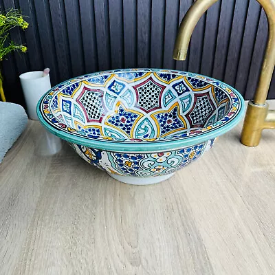 Moroccan Cyan Multicolor Bathroom Vessel Sink Washbasin Sink Handcrafted Sink • $190