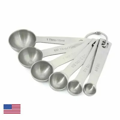 6pcs Stainless Steel Measuring Spoons Silver Kitchen Food Baking Tools 0.6-15ml • $5.99