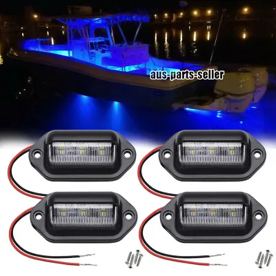 4x Round Marine Boat LED Stern Lights Blue Cabin Deck Courtesy Light Waterproof • $12.95