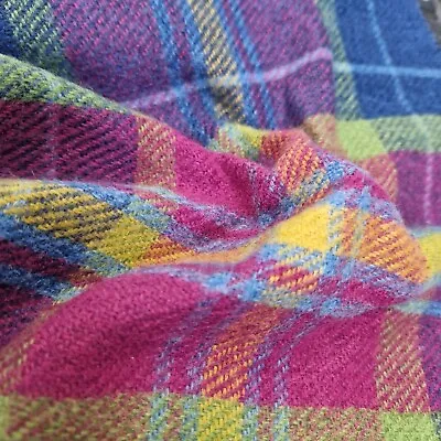 Upholstery Fabric Grampian Faux Wool Curtain Material - Multicolour Tartan Check • £1.99