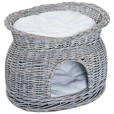 £54.99 • Buy PawHut 2-Tier Elevated Pet Cushion Bed Basket Willow Cat Tree House Condo Kennel