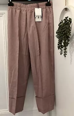 Zara Pink M Linen Look Crop Wide Trousers  • £12.50