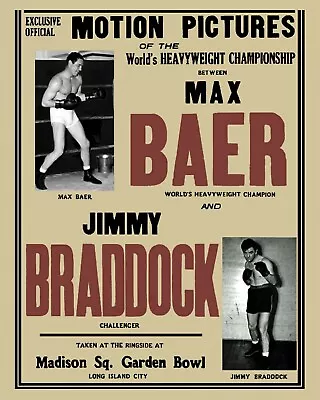 MAX BAER Vs JIMMY BRADDOCK 8X10 PHOTO BOXING POSTER PICTURE • $5.99