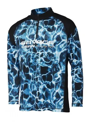 Savage Gear Marine UV Long Sleeve T-Shirt Sea Blue S-XXL Long Sleeve Tea Shirt Sweater • £33.65