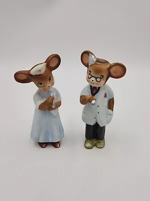 Set Of 2 Vintage Porcelain Doctor And Nurse Mice Figurines 4  Tall • $15.50