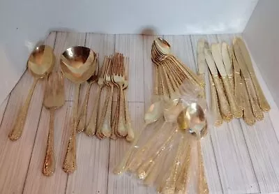 W.M. Rogers & Son Gold Plates 46 Pcs Enchanted Rose Flatware Set Made In China • $51.99