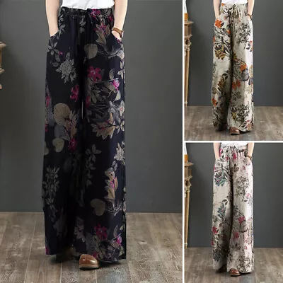 ZANZEA Womens Hippie Bohemian Long Pants Elastic Waist Vintage Beach Trousers AU • $25.82