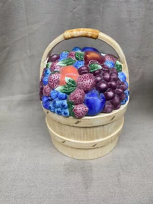 CIC Vintage Ceramic Basket Filled Fruit Shape Cookie Jar Lid Nice Cookie Jar • $20.99