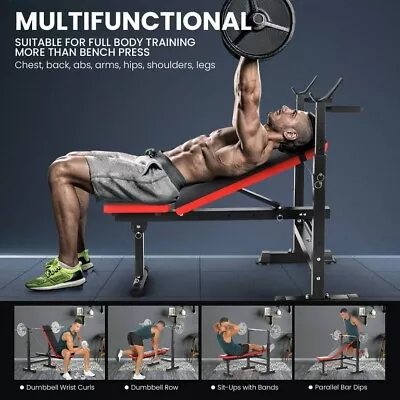 600lbs 4-in-1 Folding Adjustable Olympic Weight Bench Set For Full-Body Workout/ • $99.99