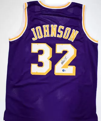 Magic Johnson Autographed Purple Los Angeles Pro Style Jersey-Beckett W Hologram • $129