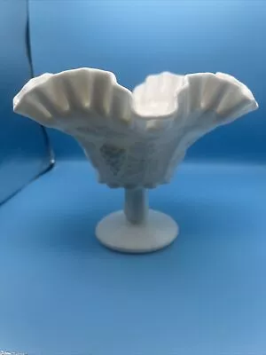 Westmoreland Milk Glass Ruffle Crimp Compote Grape Flower Candy Dish • $4