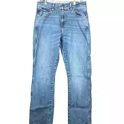 Wrangler Mens Jeans Blue Straight Leg Cotton Blend Workwear Stretch 32x34 • $20
