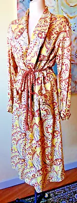 VINTAGE 1950s 50's HOLLYWOOD REGENCY SATIN GOLD RUST PAISLEY WRAP SMOKING ROBE L • $29.43