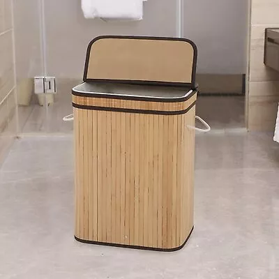 Laundry Hamper With Lid 72L Folding Bamboo Laundry Basket W/ Removable Liner US • $31.44