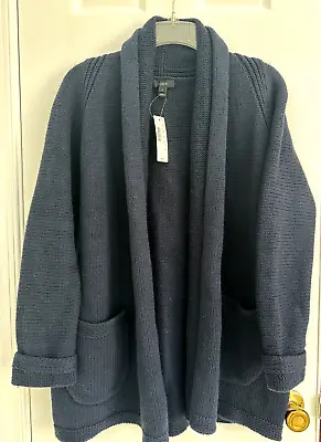 NWT J.Crew Women's Open Chunky Pocket Knit Cardigan Navy Blue Cotton/Wool Size S • $35