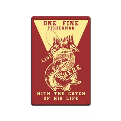 $14.95 • Buy Tin Signs Fishing Cabin Lake House Décor - Metal Sign 12 X 8 In. One Fine Fisher