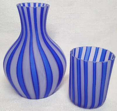 Glass Tumble Up Blue White Striped Zanfirico Latticcino Garza Canes Matte Finish • $114.95