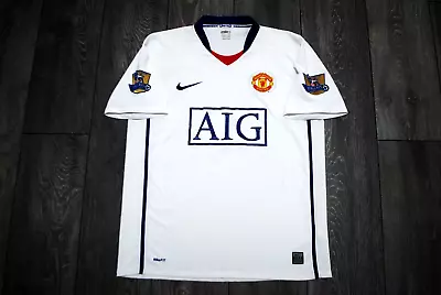 Manchester United Away Football Shirt 2008-2009 Nike Jersey White Golden Patches • $19.99