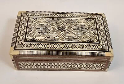 Vintage Wood Inlay Inlaid Mosaic Mother Of Pearl Trinket Jewelry Box Stash 8   • $25