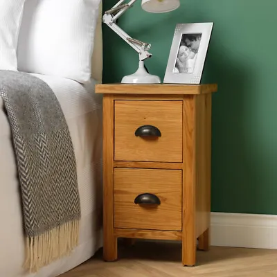 £105 • Buy Oak Narrow Bedside Table - Dovedale Slim Bedroom Cabinet - 2 Drawers Solid Wood