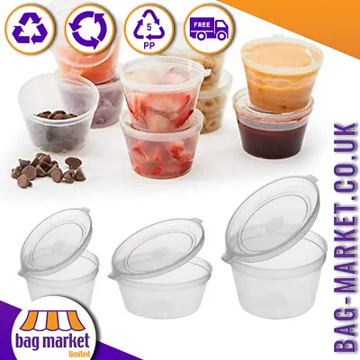 Hinged Lid Sauce Pots - 1oz 2oz 4oz Clear Plastic Container - Takeaway Paint Wax • £9.75