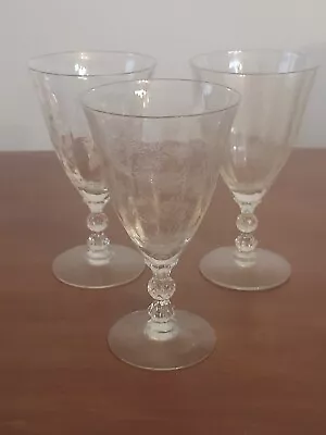 Fostoria CHINTZ Elegant Glass ETCHED Pattern 6 1/4  Low WATER GOBLETS Set Of 3 • $30.01