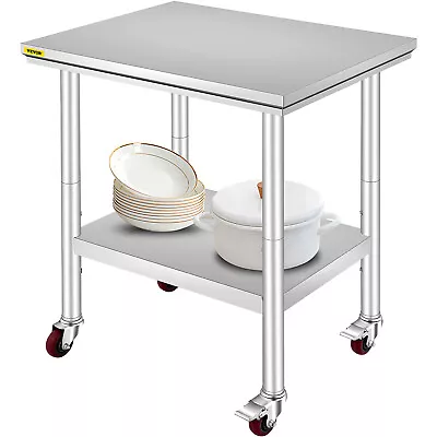 VEVOR Stainless Steel Work Table With Wheels 24x30 Inch Kitchen Food Prep Table • $66.59