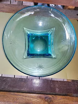 Serving Bowls Blue Glass SET OF 2 Mid Century Modern 11” And 6”. • $8