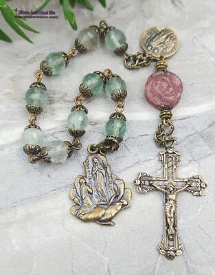 Lourdes Raphael Roses Fluorite Vintage Bronze Ornate Chaplet • $74