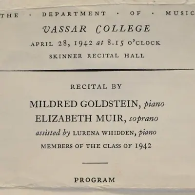 1942 Mildred Goldstein Elizabeth Muir Lurena Whidden Program Vassar College • $19.25