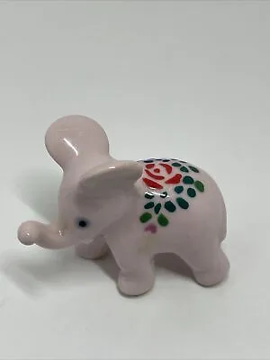 Vintage Miniature Pink Elephant Figurines Japan Floral Trunks Up • $11