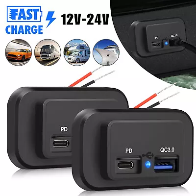 2PCS Waterproof PD USB Port Car Fast Charger Socket Power Outlet 12V Panel Mount • $12.98