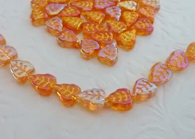 40pcs Electroplate Glass Leaf Beads Orange 10x8x4mm Jewellery Making Craft • $7.50